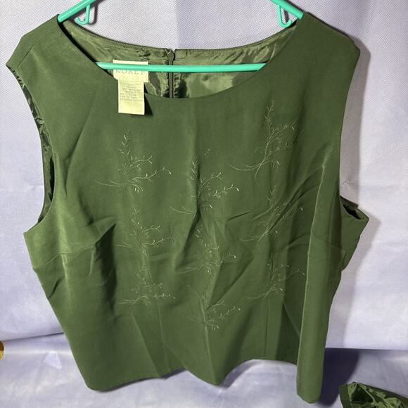 Koret Women Sz 22W Green Floral Button Jacket Cotton Shoulder Pads V3 - Picture 4 of 10